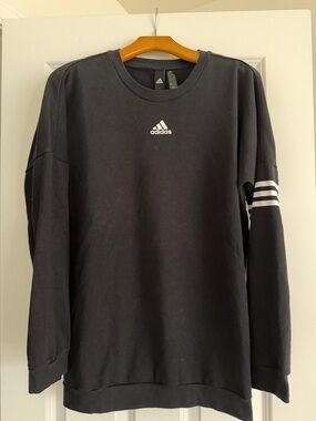 adidas Black Crew Sweatshirt with White Logo and Sleeve Stripes